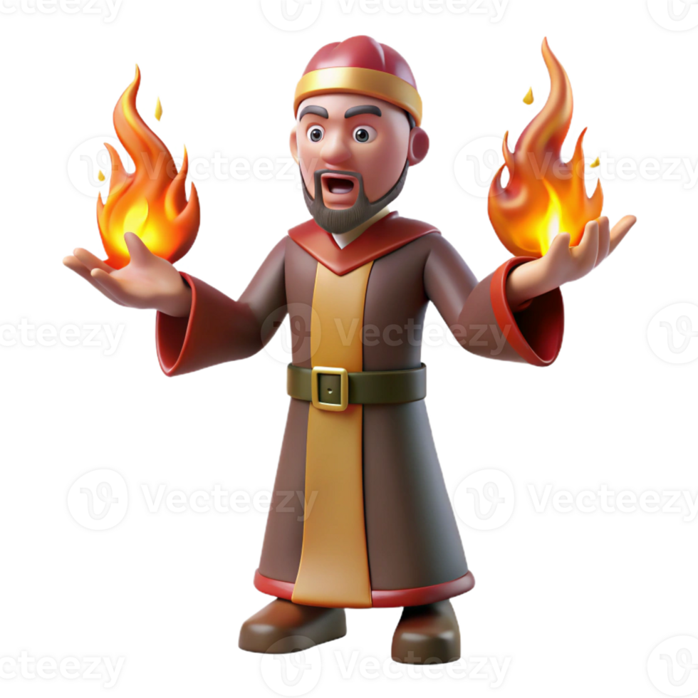 serene classic 3D Cartoon Wizard with Flames premium png