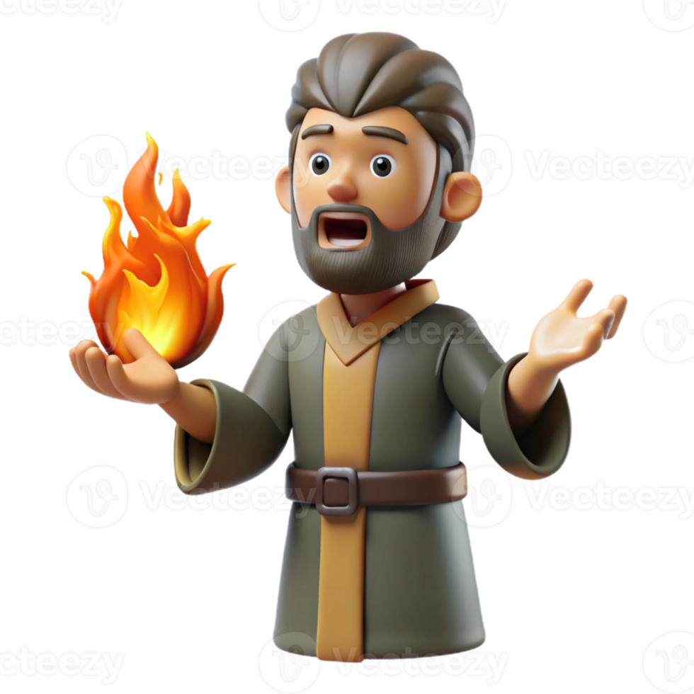 serene artistic 3D Cartoon Wizard Holding Fire Illustration authentic png