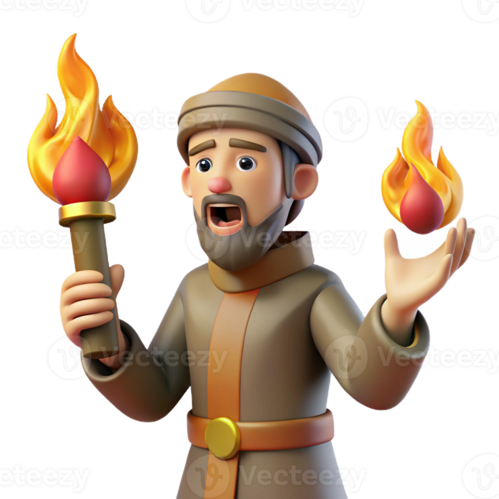 elegant classic 3D Illustration Surprised Man with Fire premium png