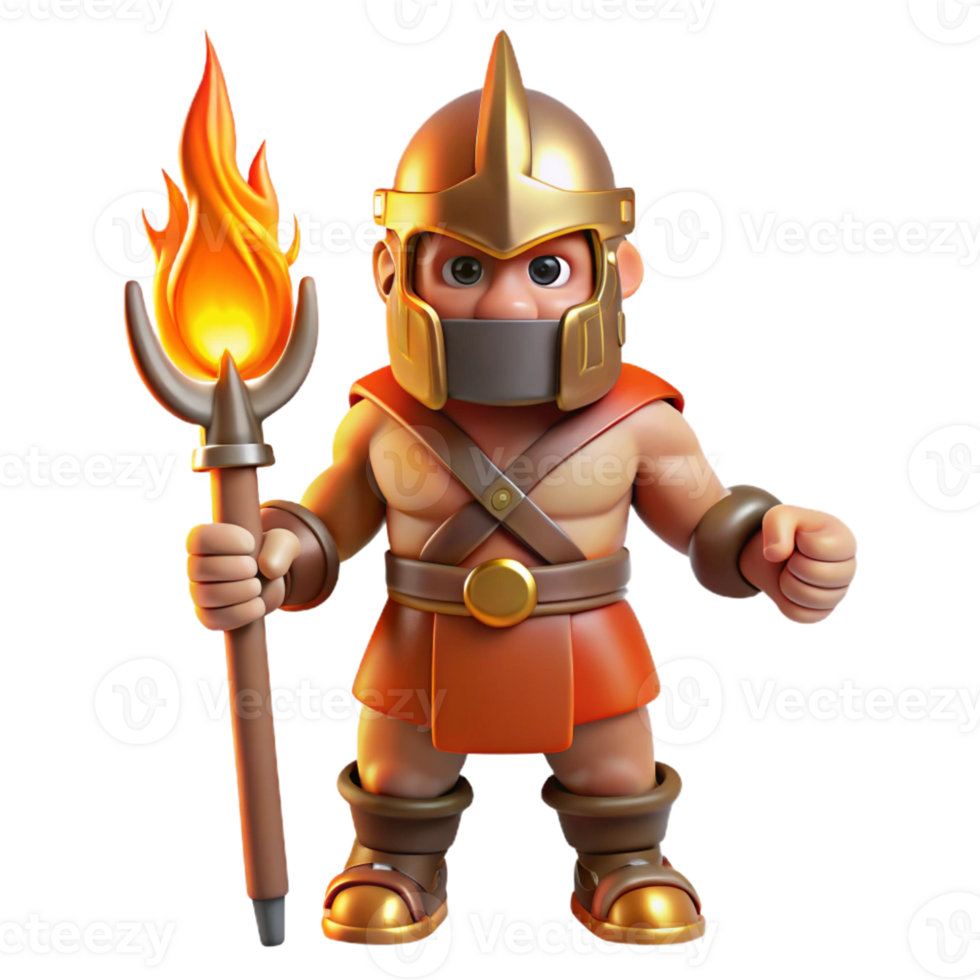 vibrant modern 3D Cartoon Gladiator with Torch high quality png