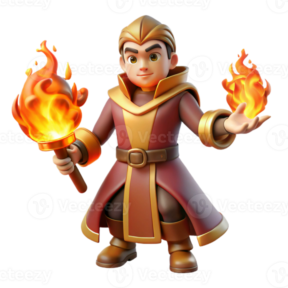 serene classic 3D Render Fire Wizard Cartoon authentic png