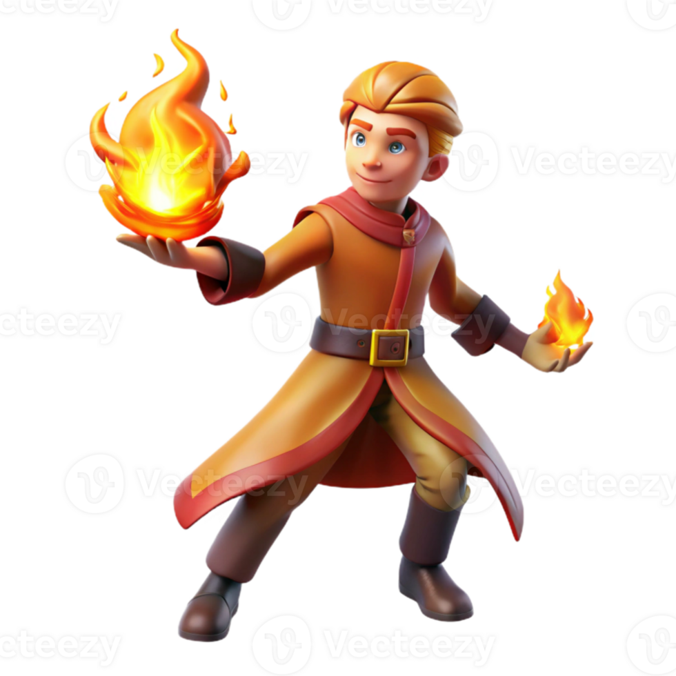 stunning vintage 3D Render Fire Wizard Cartoon high resolution png