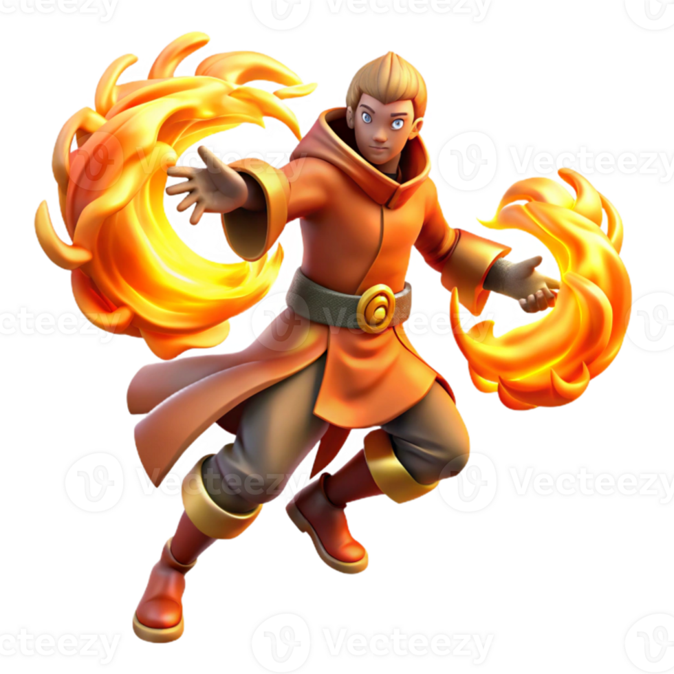 extraordinary classic 3D Render Firebender Fantasy Character genuine png