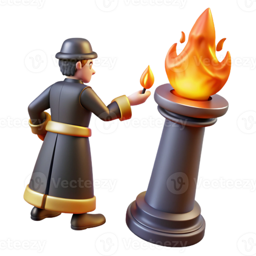 beautiful minimalist 3D Render Cartoon Man Lighting a Torch high resolution png