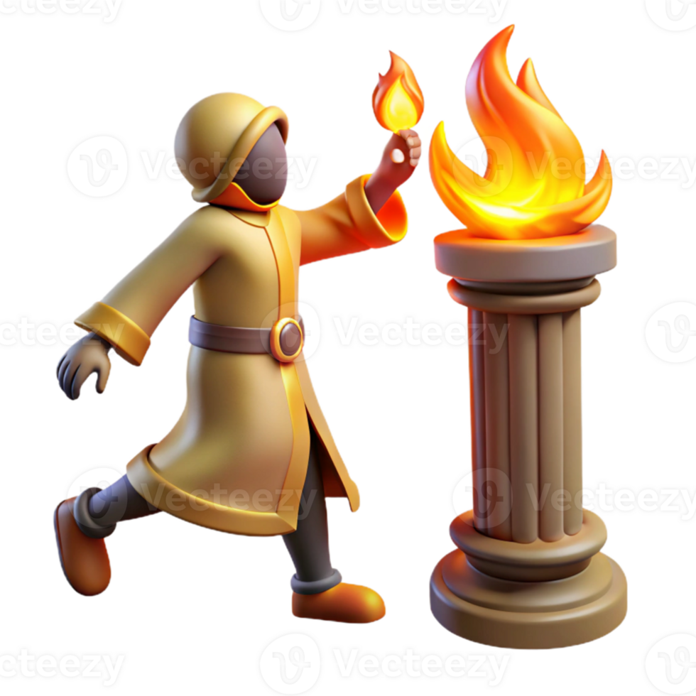 beautiful rustic 3D Render Cartoon Wizard Lighting Torch exclusive png