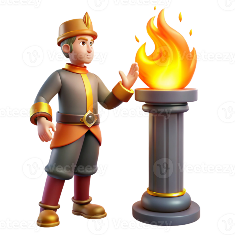 serene minimalist 3D Cartoon Prince and Flaming Column high resolution png