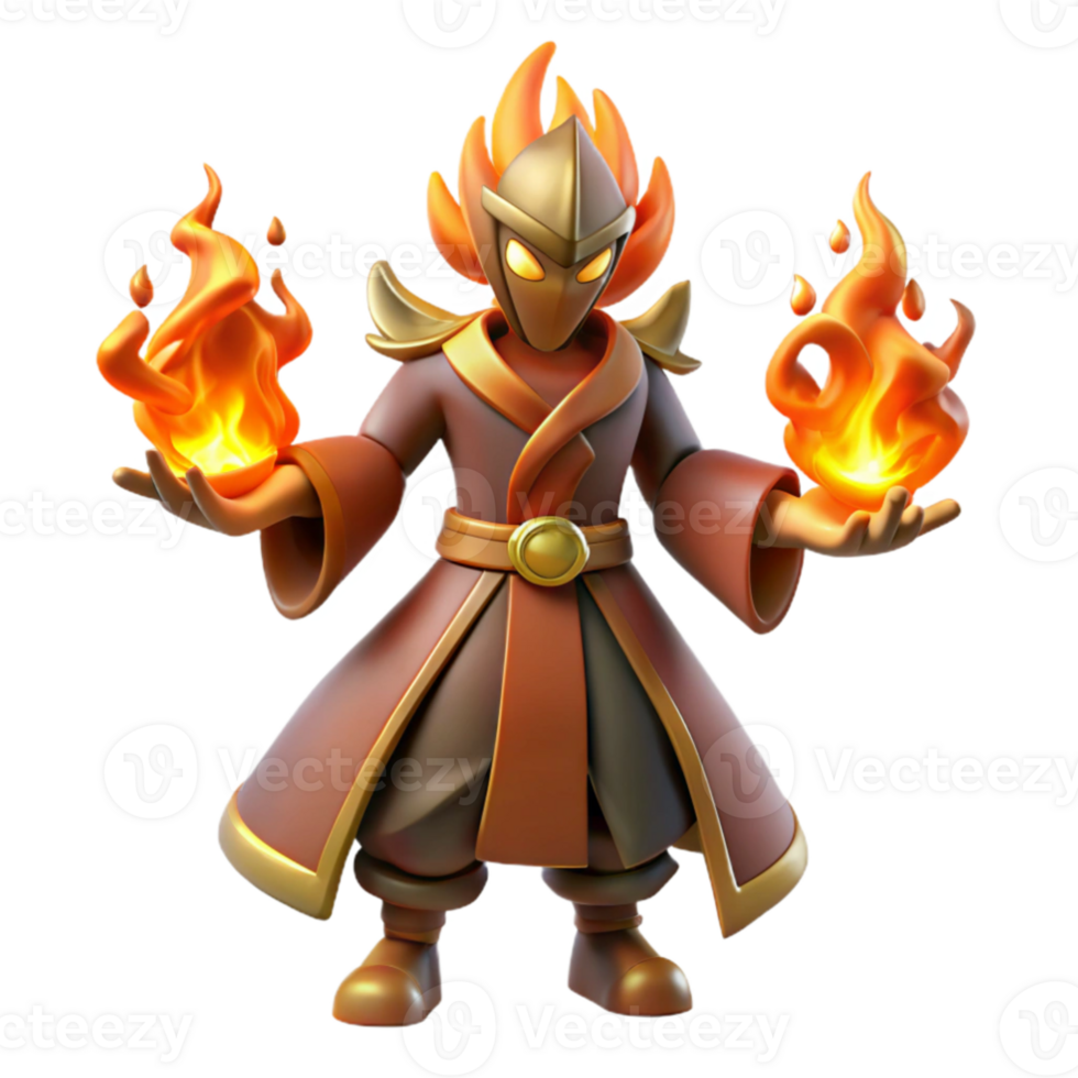 serene rustic 3D Render Fire Mage Fantasy Character Illustration high quality png