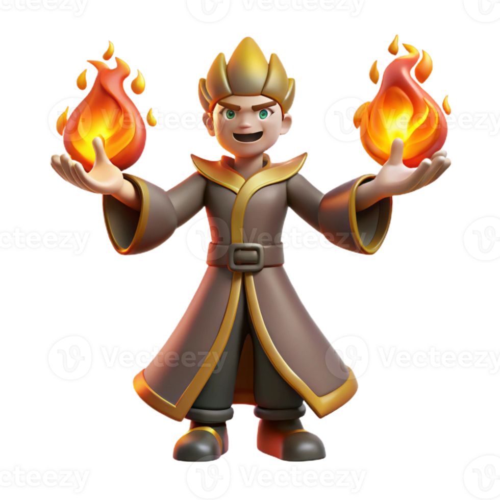 elegant creative 3D Render of a Young Fire Wizard premium png