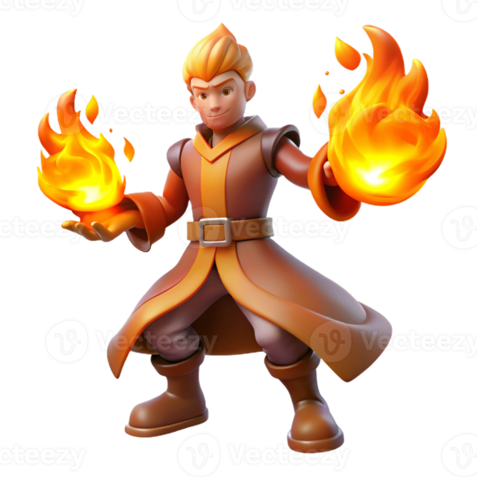 wonderful minimalist 3D Render Fire Wizard Cartoon premium png
