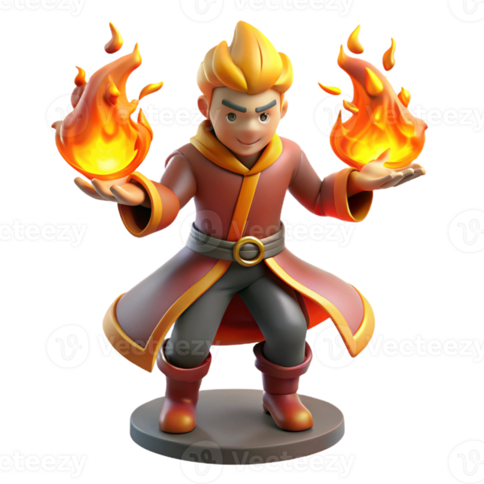 magnificent vintage 3D Render Fire Wizard Cartoon Character high resolution png