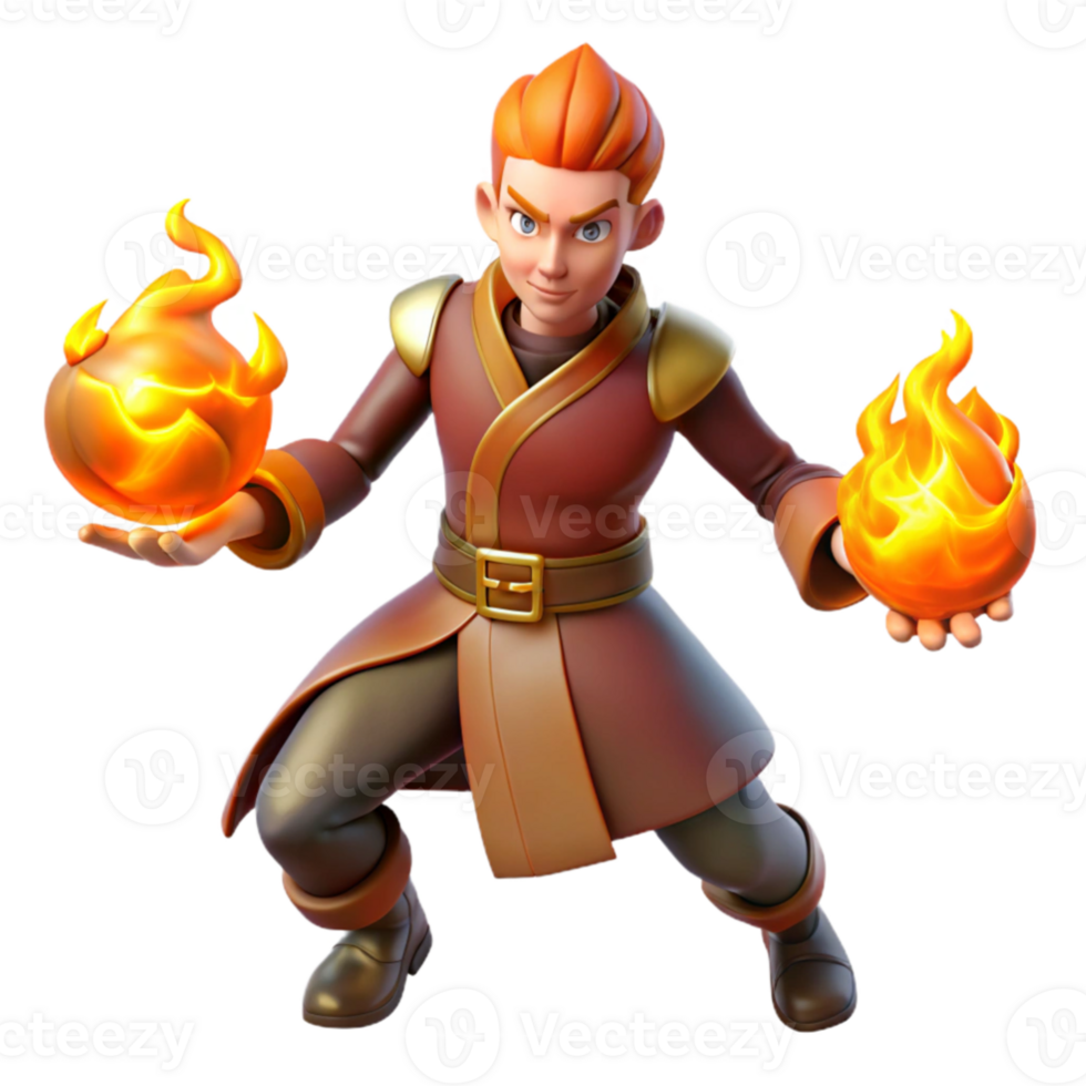 dramatic abstract 3D Render Fire Mage Cartoon Character authentic png