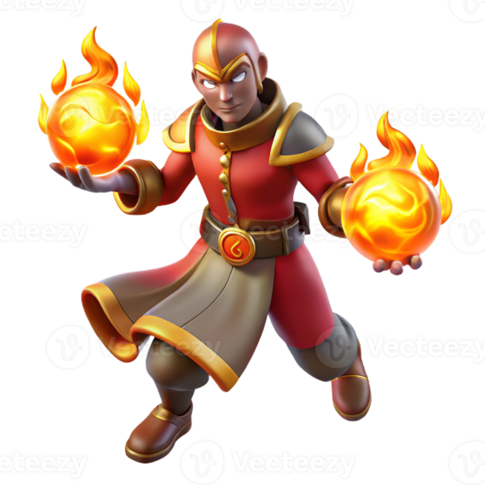 dramatic classic 3D Render Fire Mage Fantasy Character authentic png