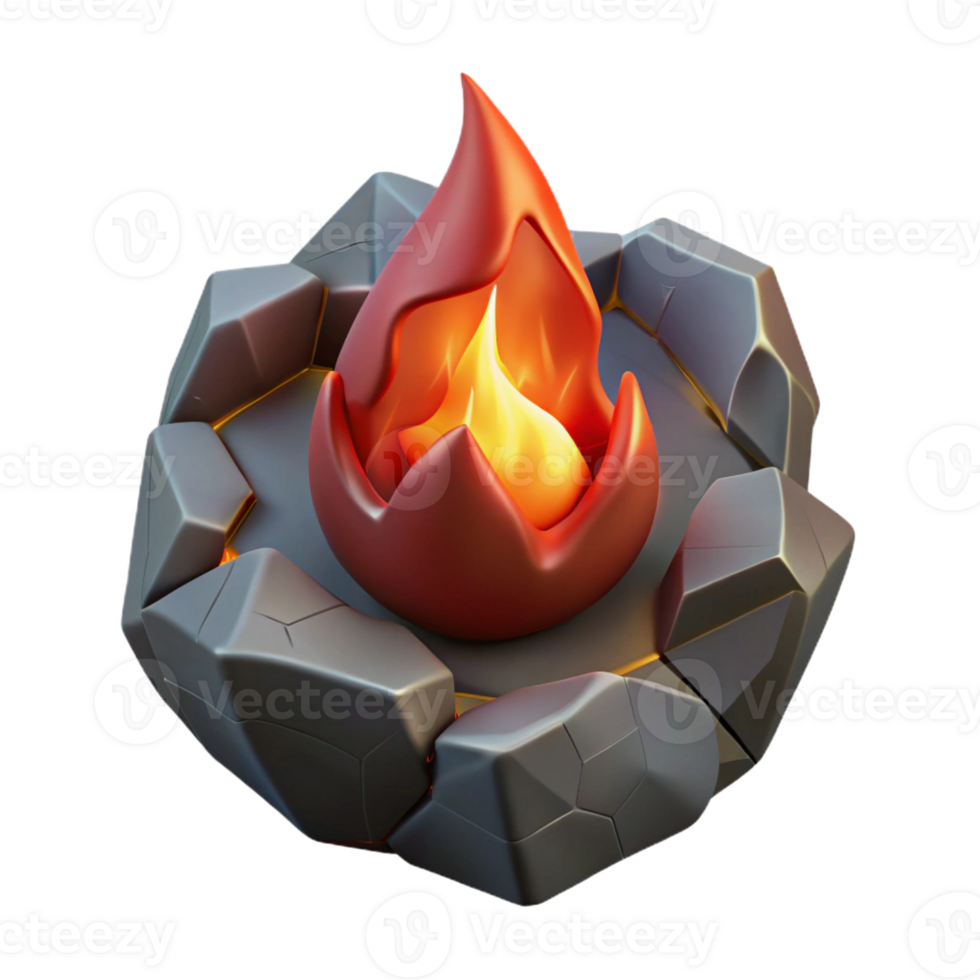 impressive artistic 3D Campfire Icon Stone Ring and Flame Illustration genuine png