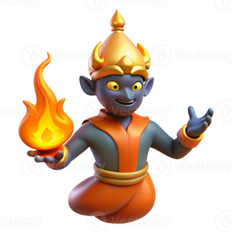 magnificent rustic 3D Cartoon Genie with Fire authentic png