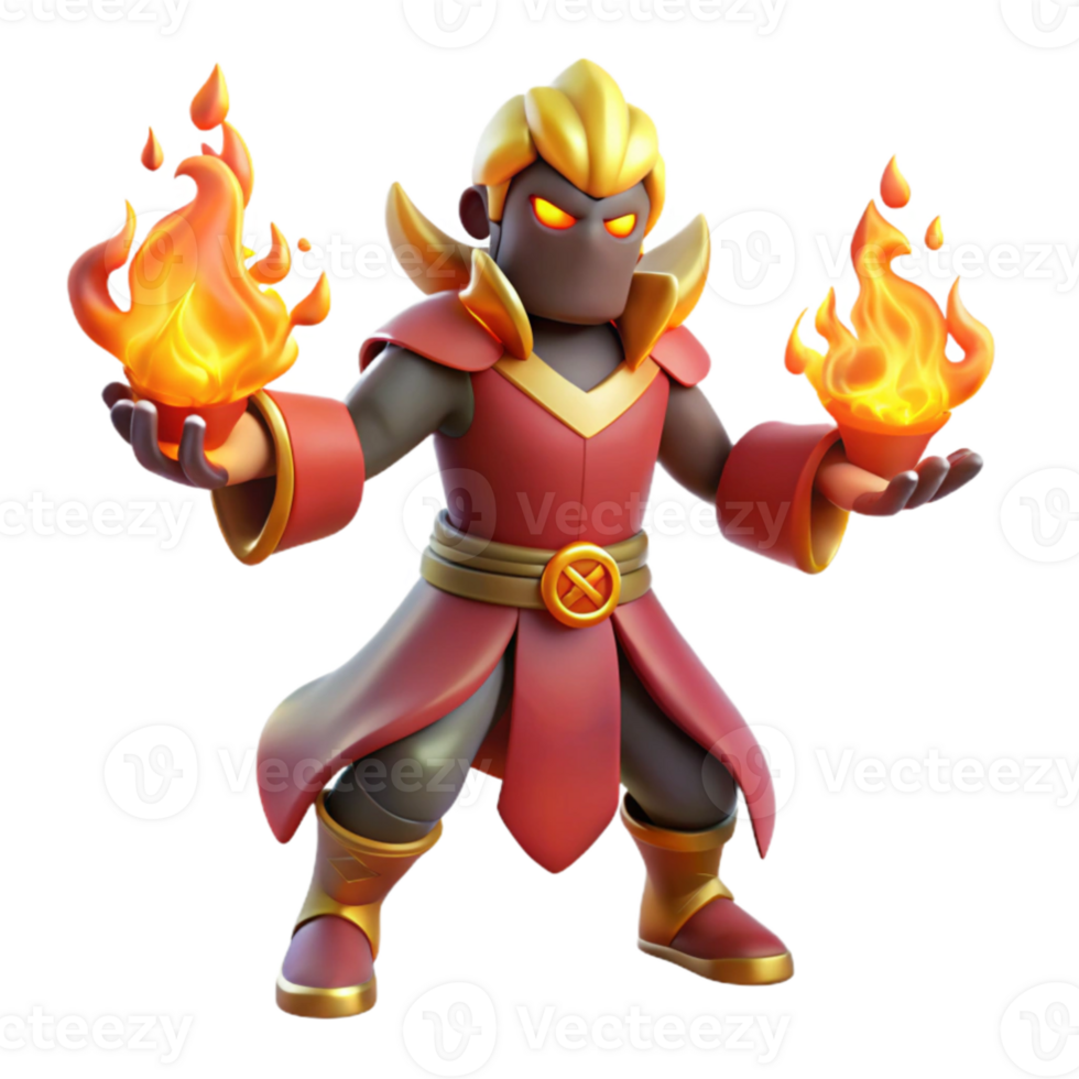 vibrant rustic Fiery Mage 3D Render genuine png