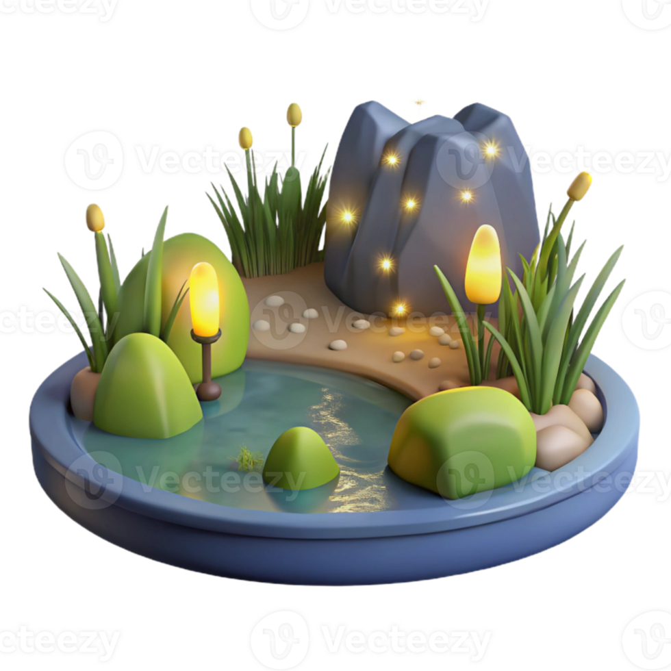stunning creative Enchanted 3D Pond Illustration premium png