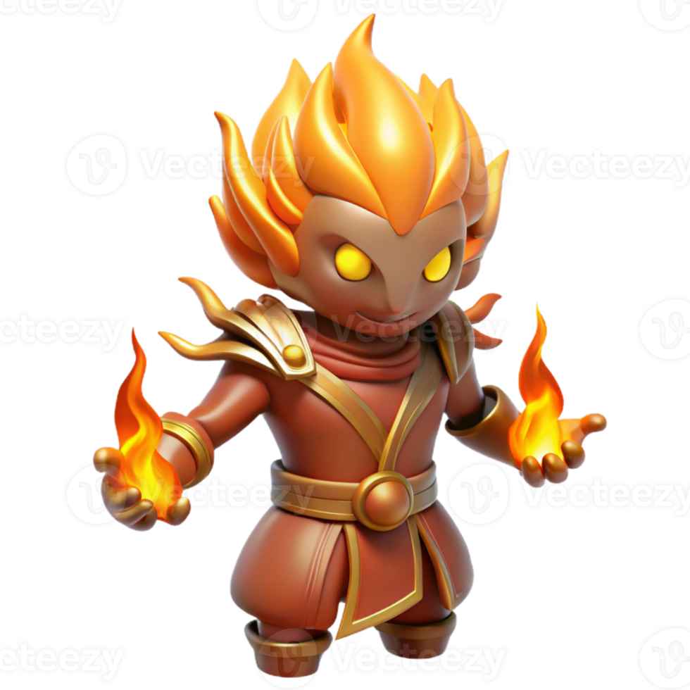 wonderful artistic Fiery 3D Render of a Flame Mage authentic png