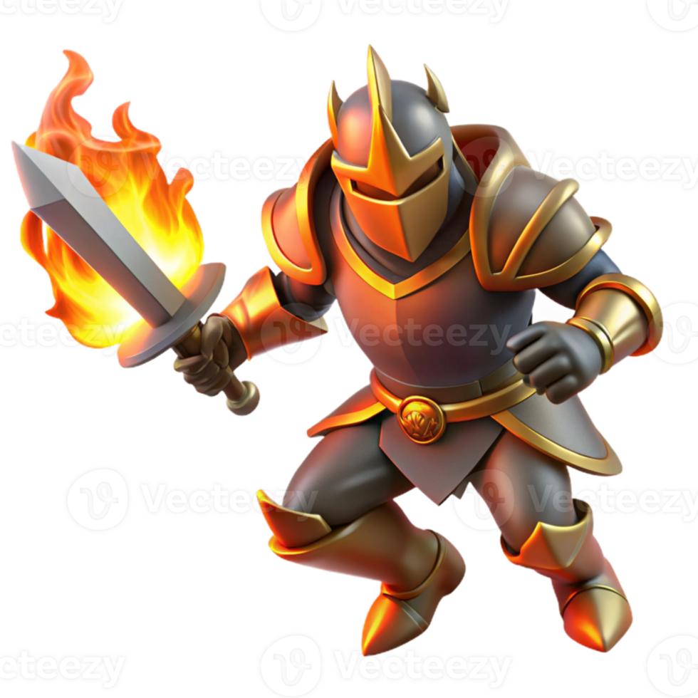 serene minimalist Fiery Knight 3D Render detailed png