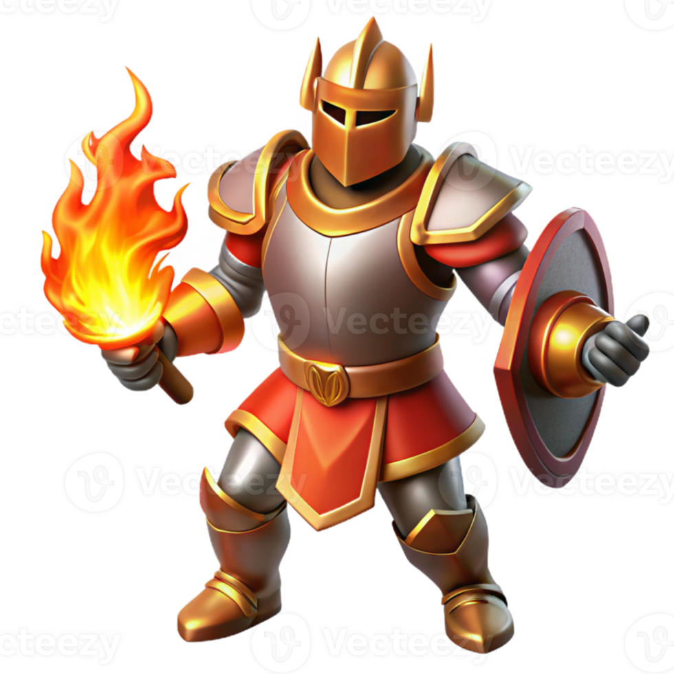 impressive creative 3D Illustration Fiery Knight premium png