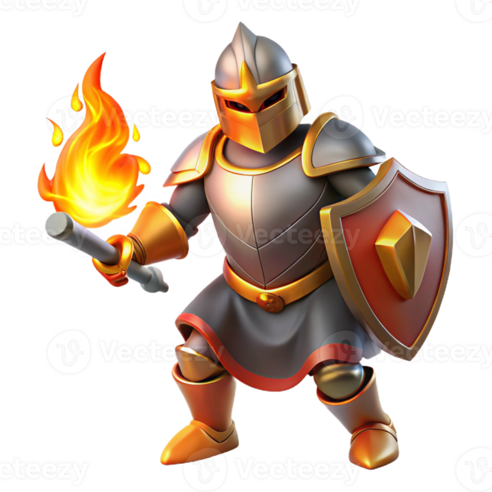 impressive modern 3D Knight Illustration Fire, Shield, Armor premium png
