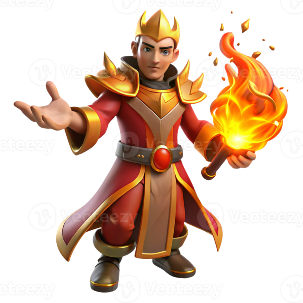 elegant minimalist 3D Render Fire King Fantasy Illustration authentic png