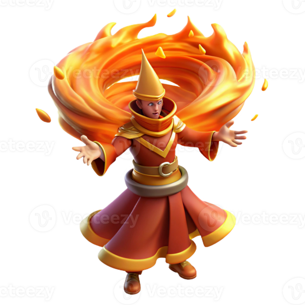 stunning vintage Fiery Wizard 3D Render genuine png