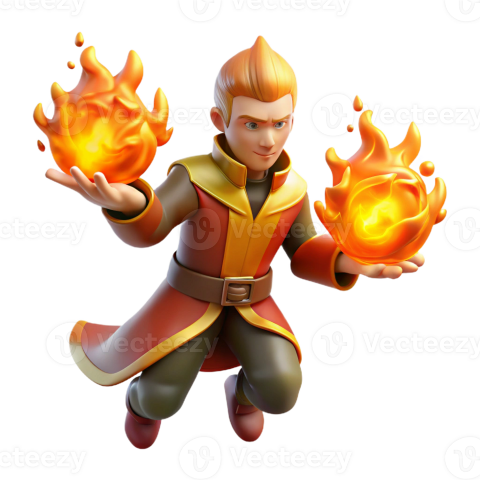 stunning modern 3D Render of a Fire Wizard premium png