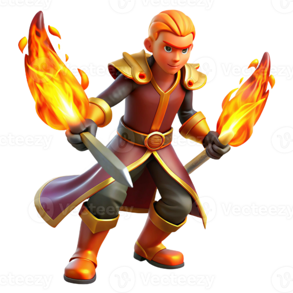 extraordinary traditional Fiery Warrior 3D Render detailed png