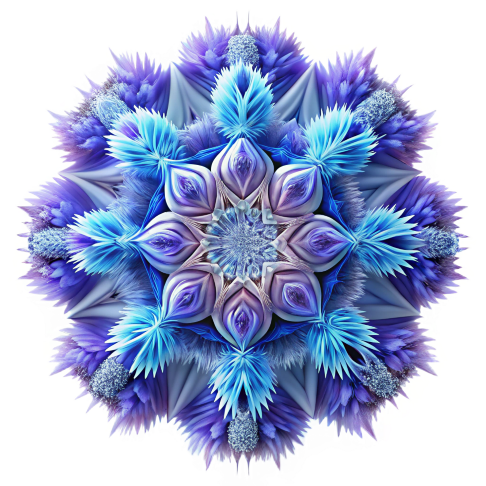 extraordinary modern Abstract Floral Mandala Blue and Purple Fractal Art authentic png