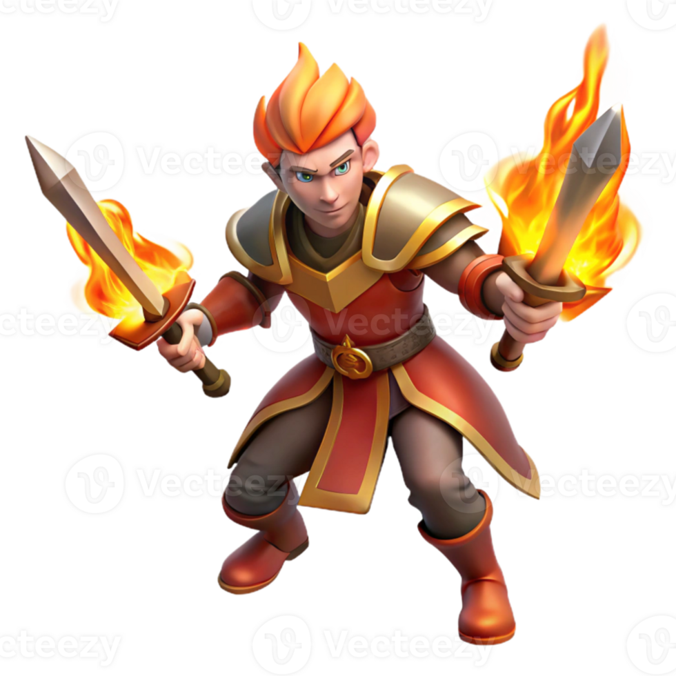 vibrant rustic Fiery Warrior 3D Illustration authentic png