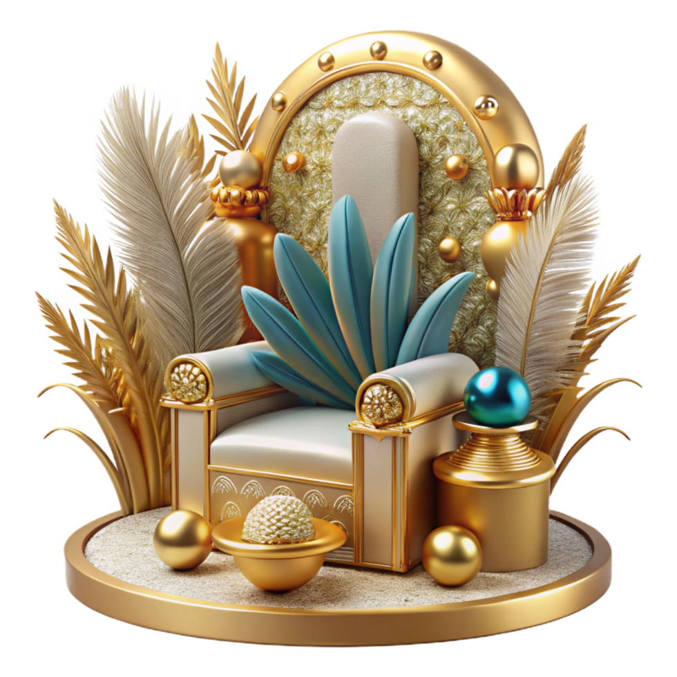 vibrant contemporary Golden Throne with Tropical Accents 3D Render high quality png