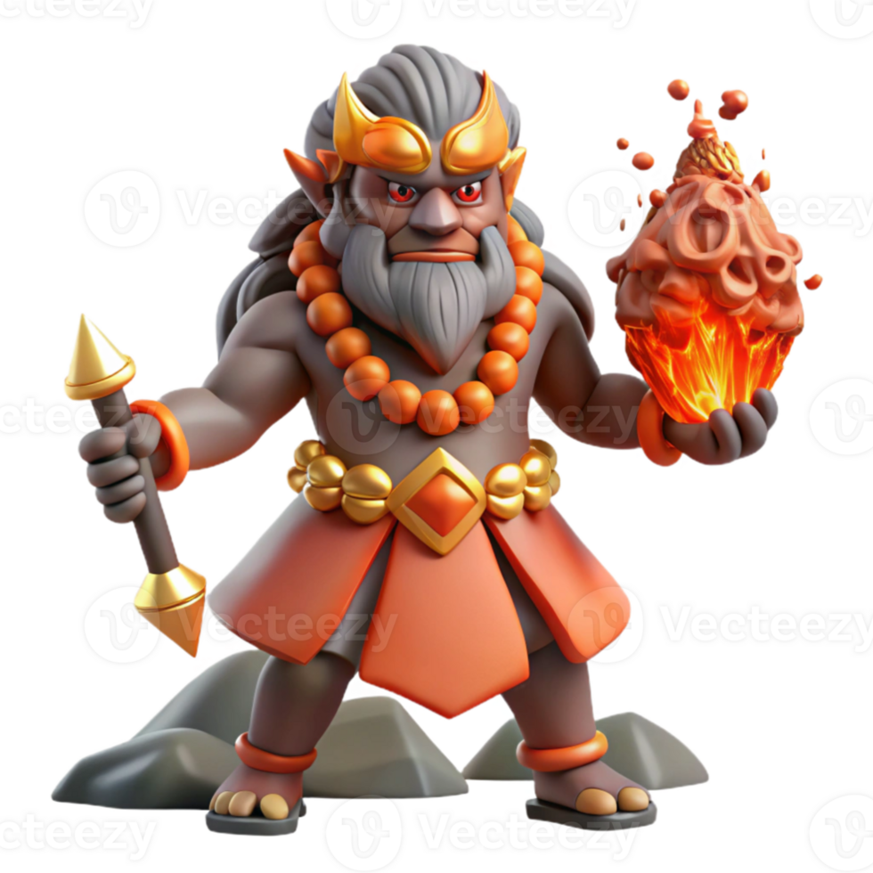 extraordinary contemporary 3D Render of Mythical Stone Fire God high quality png