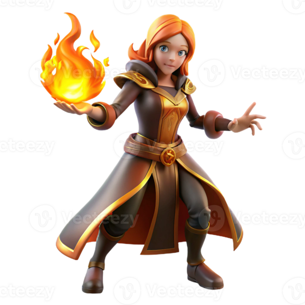 beautiful creative Fantasy Fire Mage 3D Render 4K png