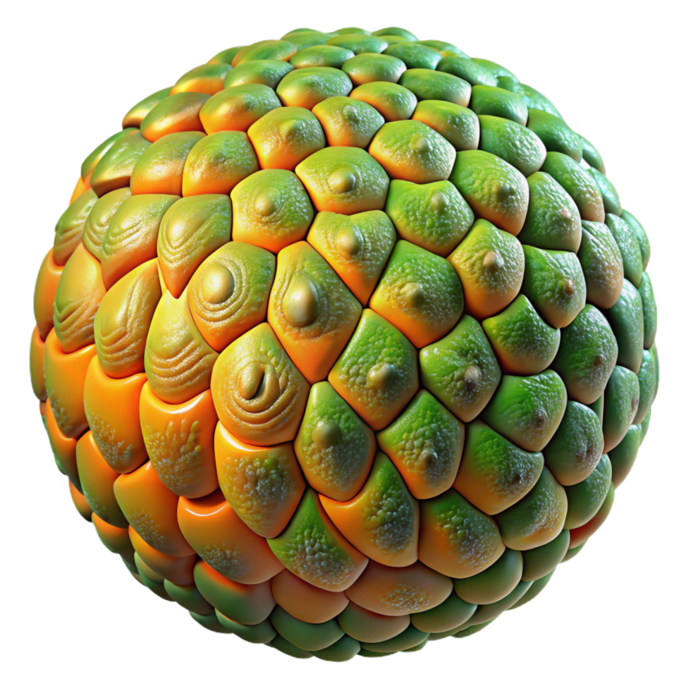 magnifico moderno 3d rendere di cellulare struttura sferico, segmentato, bio-ispirato design genuino png