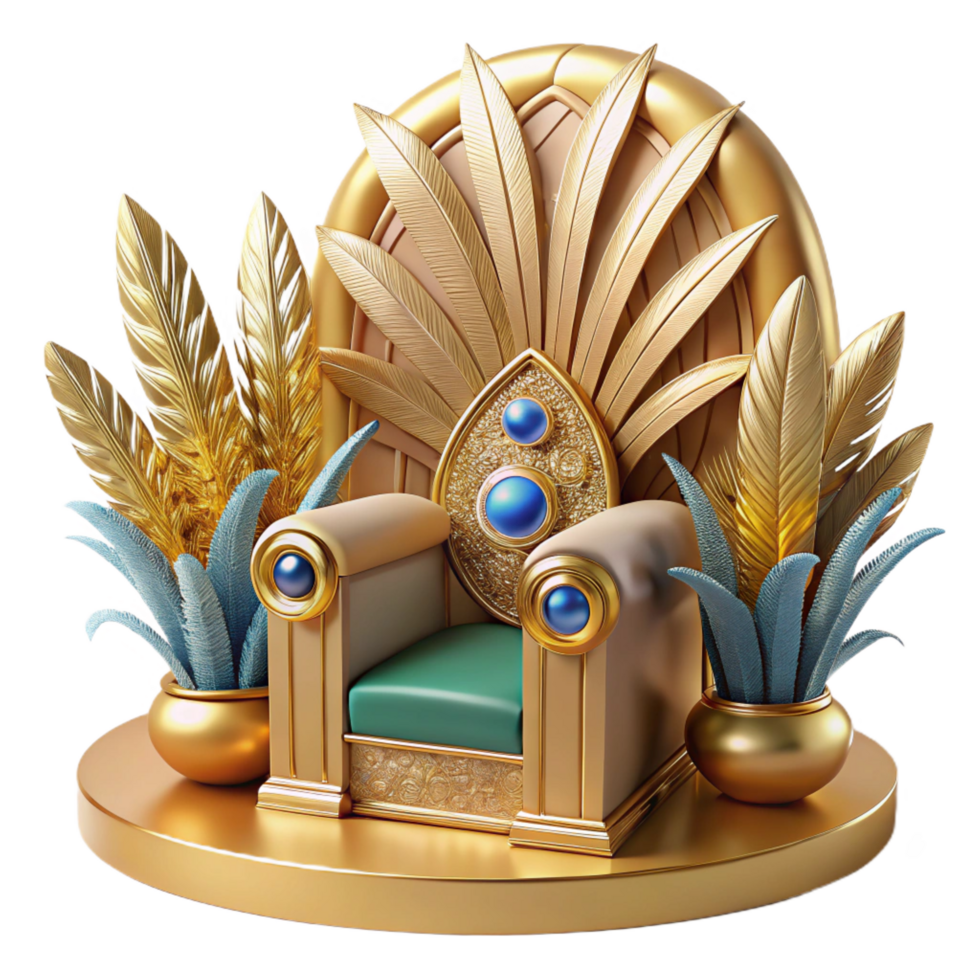 beautiful vintage Golden Throne with Jewel Accents and Tropical Plants 4K png
