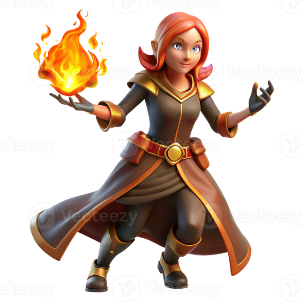 beautiful artistic Fantasy Fire Mage 3D Render authentic png