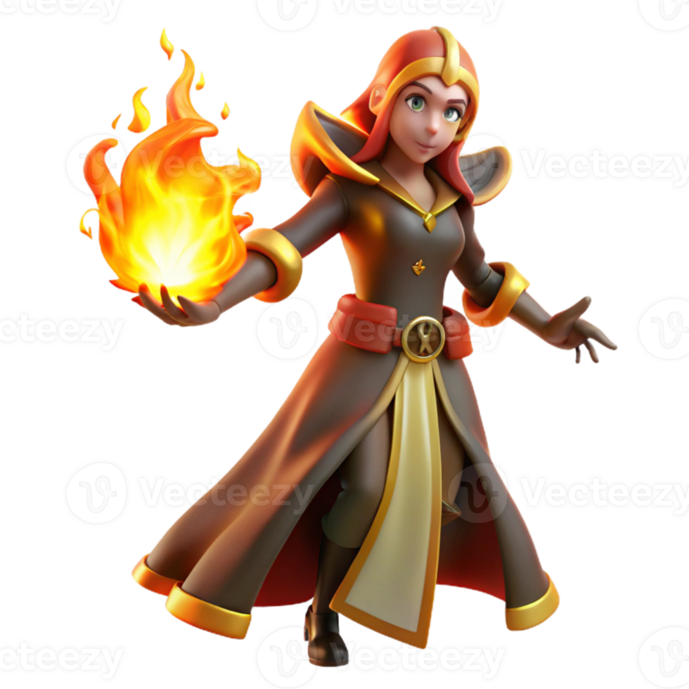 impressive rustic 3D Render Fire Witch Fantasy Illustration authentic png