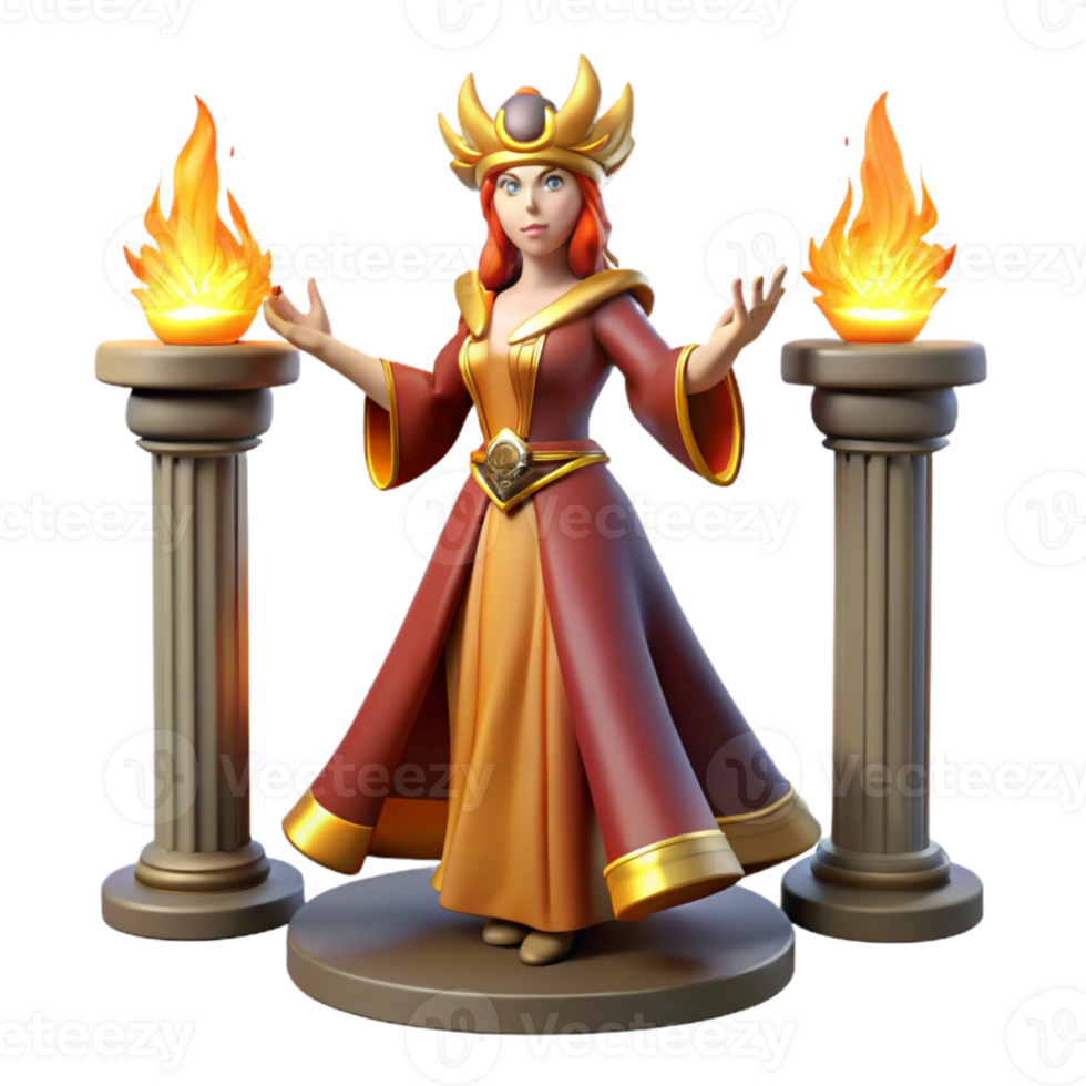 wonderful rustic 3D Render Fantasy Fire Priestess high resolution png