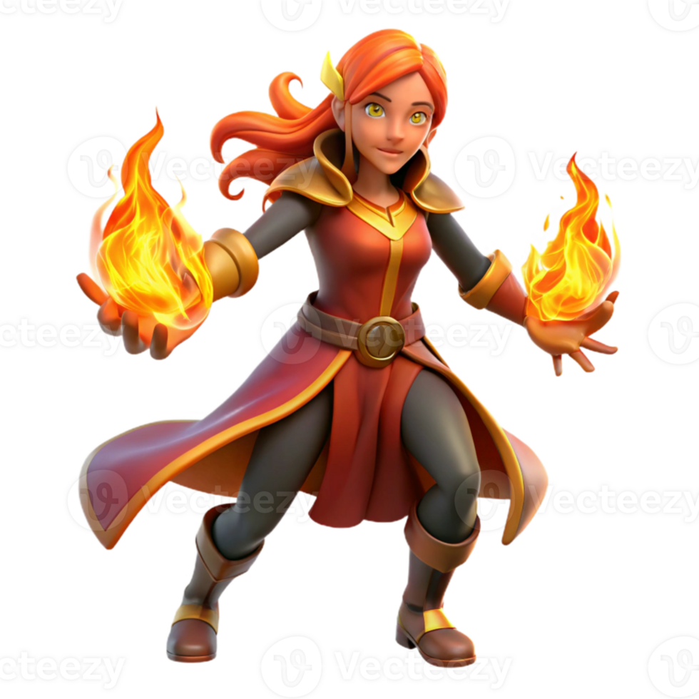 serene minimalist 3D Render of a Fire Mage detailed png