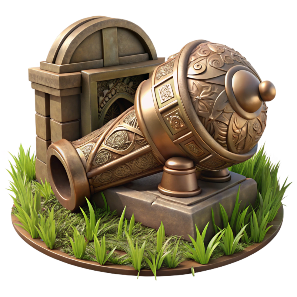 dramatic contemporary Ornate Cannon in Stone Niche 3D Render 4K png