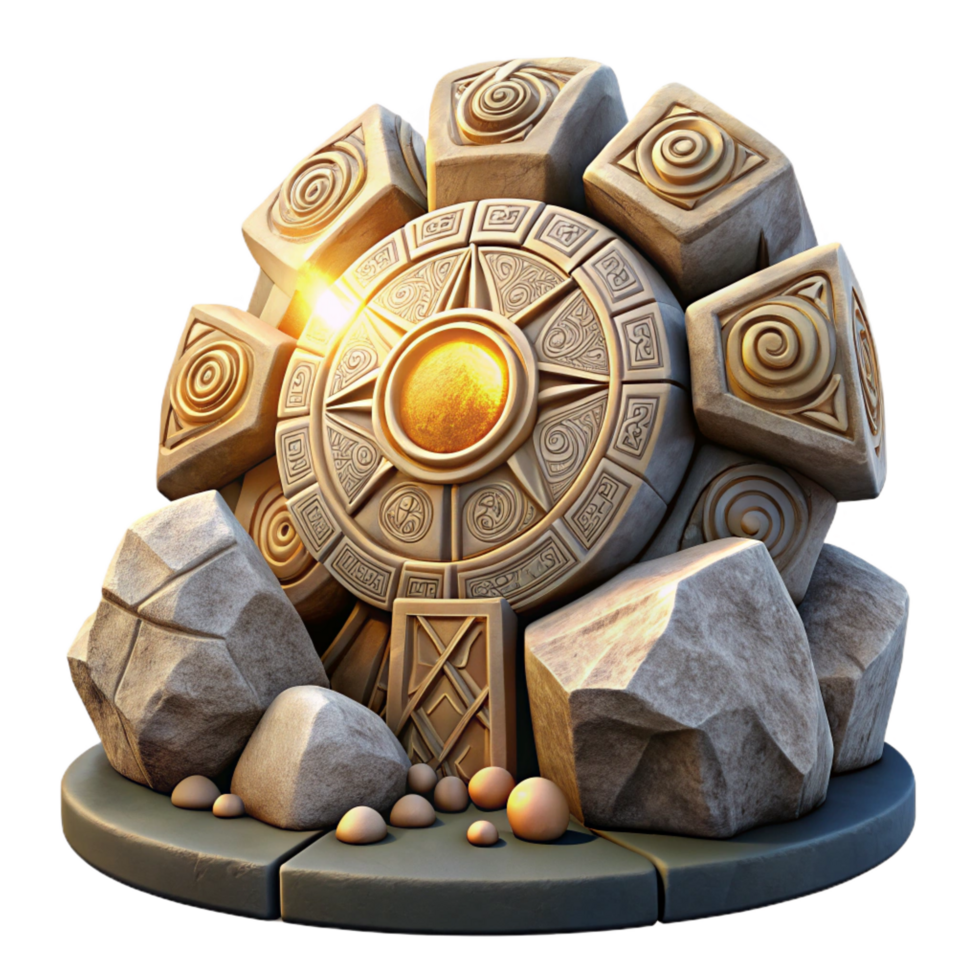 beautiful artistic Ancient Sunstone Relic Mystical Stone Carving high resolution png