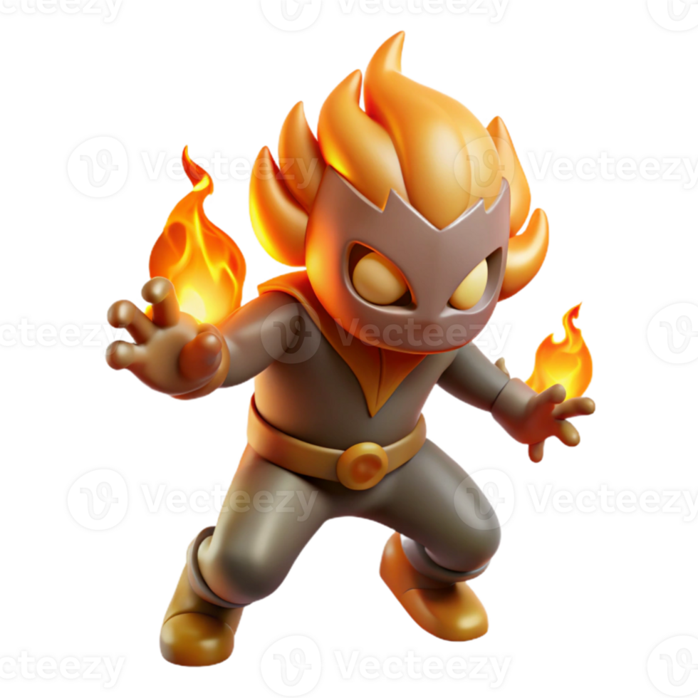 vibrant rustic Fiery 3D Render of a Cartoon Fire Elemental genuine png