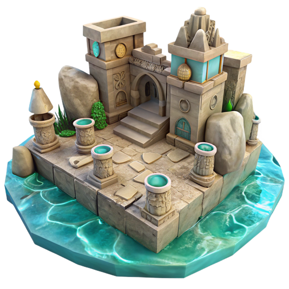 serene rustic Enchanted Island Temple 3D Model original png
