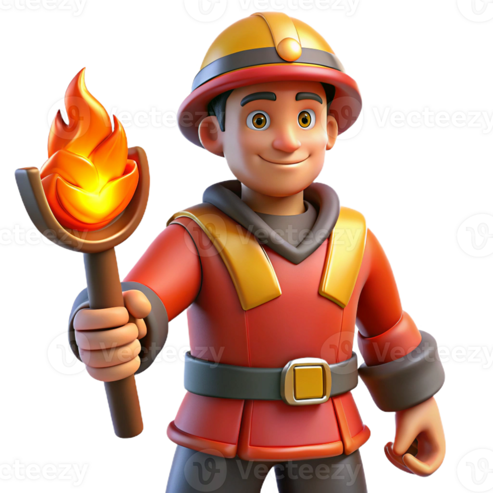 vibrant abstract 3D Cartoon Firefighter with Torch Illustration premium png