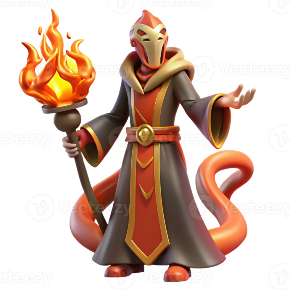serene artistic 3D Render Fire Wizard high resolution png
