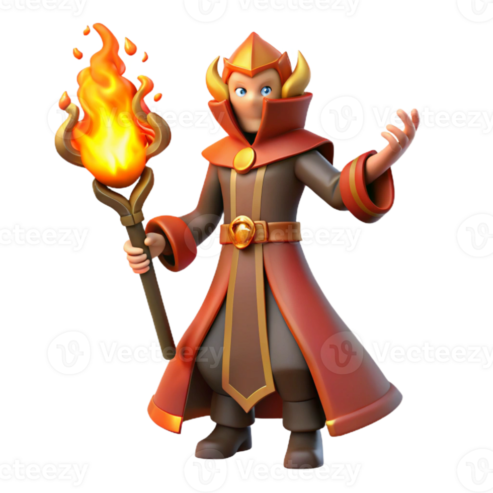 extraordinary abstract 3D Render Fire Wizard Fantasy Character exclusive png