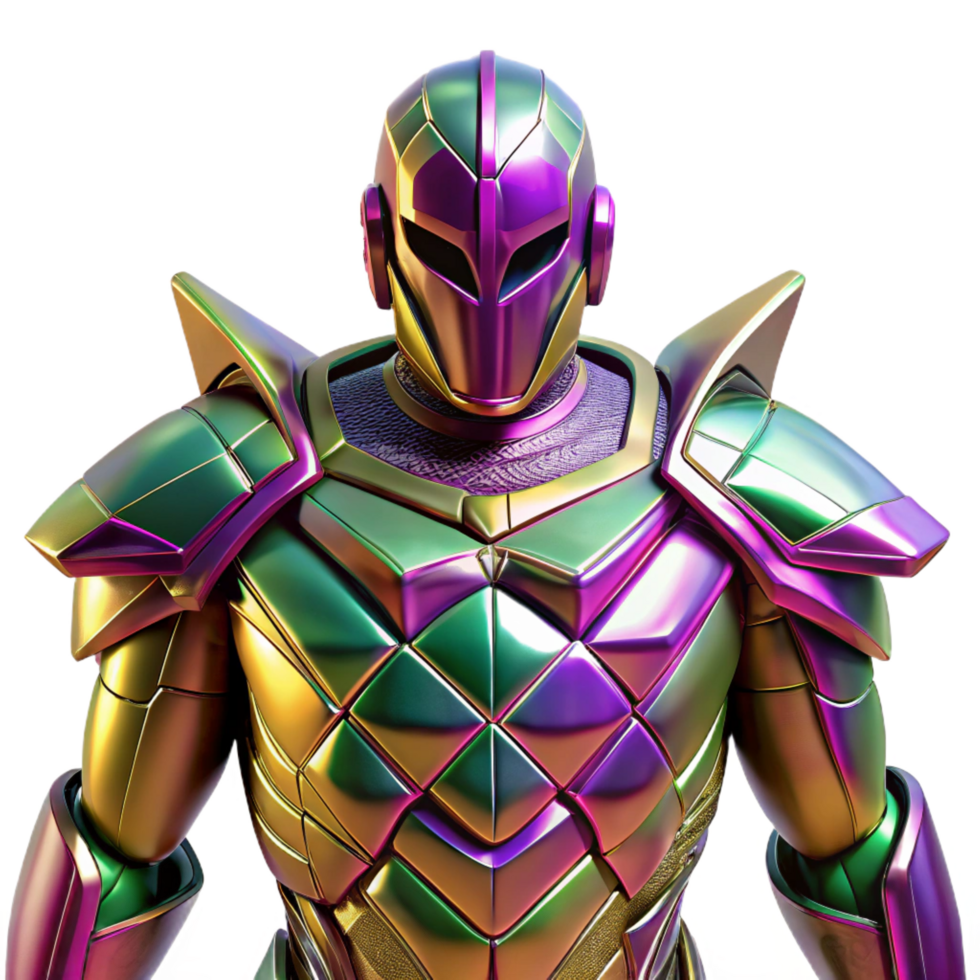 vibrant minimalist iridescent Armor Futuristic Knight professional png