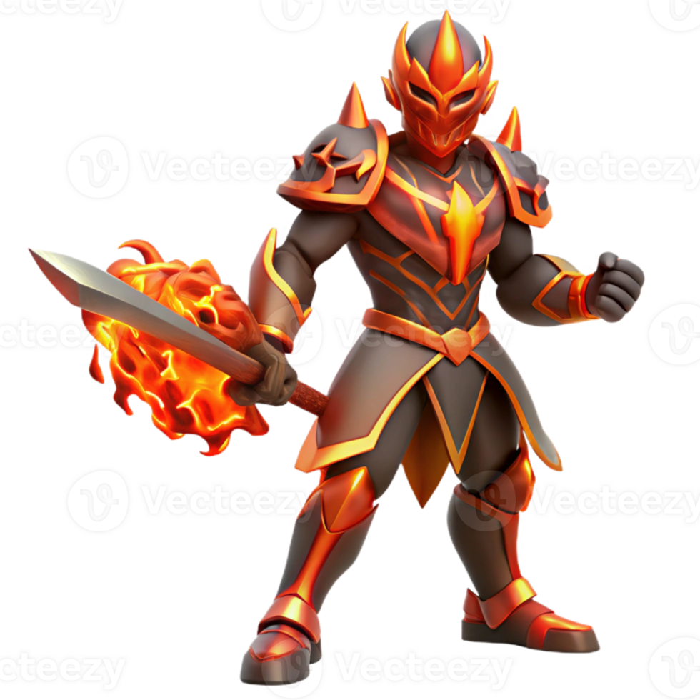 elegant contemporary Fiery Knight 3D Render authentic png