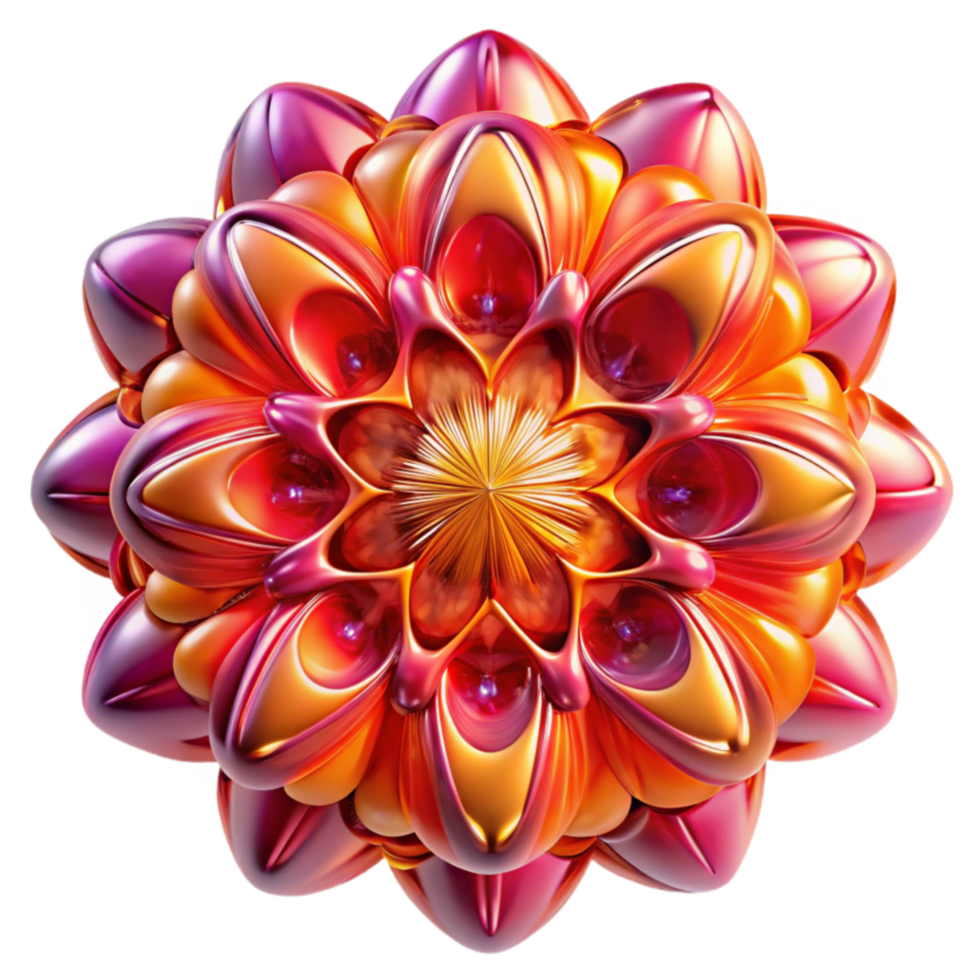 magnificent traditional Abstract 3D Floral Design Metallic, Orange, Red, and Purple Hues original png