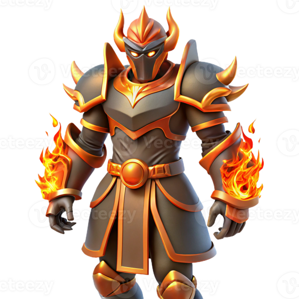 vibrant traditional Fiery Knight 3D Render high resolution png